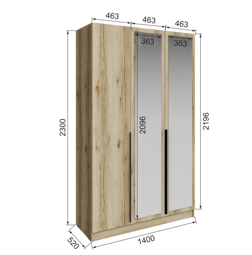 Шкаф Мадрид 1.4 с зеркалом Дуб делано